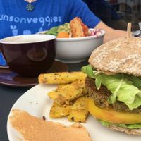 Nourish burger delish! at Nourish Cafe in San Francisco