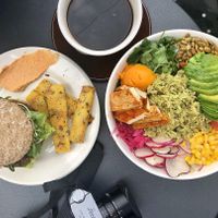 Nourish burger and a healthy bowl of deliciousness. at Nourish Cafe in San Francisco