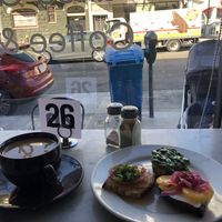 Toast sampler and coffee with sunny view   at Nourish Cafe in San Francisco