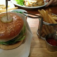 veggie burger - comes with fries, was delicious! at Hobgoblin - Roppongi in Tokyo