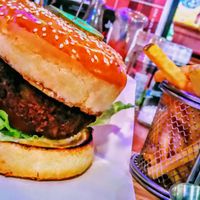 Falafel burger and fries at Hobgoblin - Roppongi in Tokyo