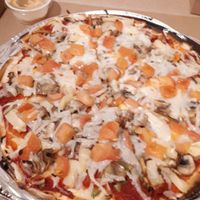 The Vegan w/out olives on GF crust and chipotle dipping sauce at Bow Tie Pizza in Calgary