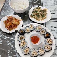 Kimbap, kimchi, mushrooms and lemongrass. 90,000.  at Dieu Lac in Hue