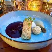 Excellent dessert - cherries, chocolate, cream and foraged woodruff ice cream at Morris and Bella in Amsterdam