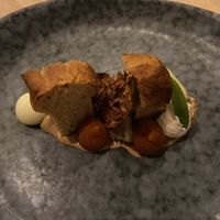 Pre-dessert with cute brioche and almond mousse and apple  at Morris and Bella in Amsterdam