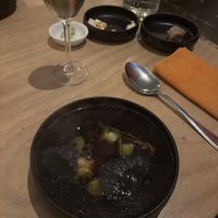 Broth with mustard leaves and potato   at Morris and Bella in Amsterdam