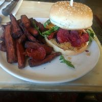 Vegan Cauliflower Rice burger & sweet potato chips at Yours or Mine in Bunbury