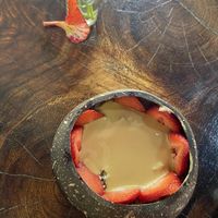 Maca vanilla smoothie bowl with peanut butter on top   at Raw Love - Downtown Tulum in Tulum