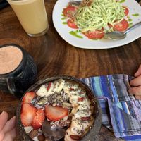 Zuchini Alfredo, Choclate Bowl, Power Cold Brew and Shroom Coffee  at Raw Love - Downtown Tulum in Tulum
