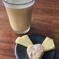 Ice latte with mushrooms, coconut ‘macaron'  at Raw Love - Downtown Tulum in Tulum