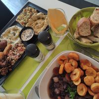 Large hummus platter & dish of the day at Tahina in Tours