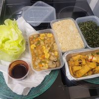 Vegetable Lettuce Wrap, Fried Rice, Crispy Seaweed and Salt and Pepper Tofu at Fu's in Caernarfon