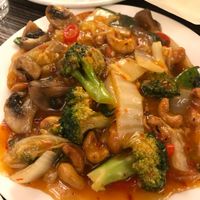 Vegetables and cashew nuts in Szechuan sauce at Fu's in Caernarfon
