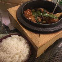 Tofu casserole with boiled rice  at Fu's in Caernarfon