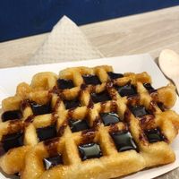 Belgian waffle with chocolate sauce  at Hot Vog in Paris