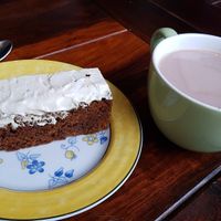 Carrot cake and hot chocolate at Les Gourmandises Louca  in Quebec