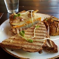 Cake, croc' végé and potato gratin at Les Gourmandises Louca  in Quebec