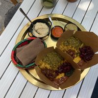 Mixed selection of curries lunch box  at Beza Ethiopian Food in South East London