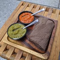 Injera with spicy dipping sauces at Beza Ethiopian Food in South East London