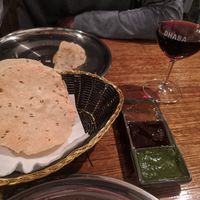 Vegan sangiovese with pappadums and chutney. at Dhaba in Kyneton