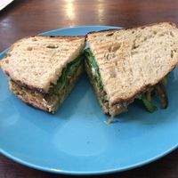 Vegan sandwich, sourdough, hummus, aubergine dip, veg at El Cafe in Havana