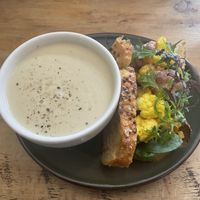 Cauliflower and roasted garlic soup  at Cradle in Sudbury