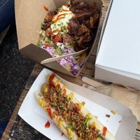 @veganhousefoods Dirty fries and hot dog  at GRUB in Manchester