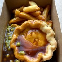 GF ‘meat’ & potato pie w/ salt n’ pepper chips and minted peas  at GRUB in Manchester