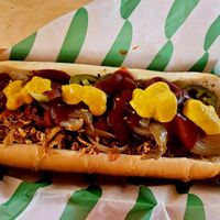 Vegan hot dog with jalapeños from Oscars dogs at GRUB in Manchester