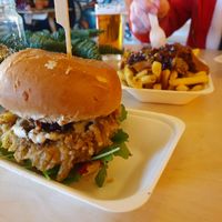 Huns vegan fried chicken Christmas burger at GRUB in Manchester