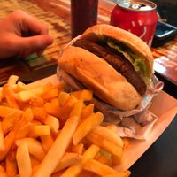 Burger and french fries at Gran Vegano in Sao Paulo