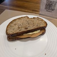 Misto quente com substituição do pão por fermentação natural multigrãos (subbed with multigrain sourdough bread) at Padoca Vegan in Sao Paulo