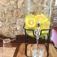 Fresh lemon infused water to cool down on a warm day at Padoca Vegan in Sao Paulo