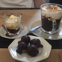 Espresso c/ chantilly + chocolate c/ chantilly + carolinas at Padoca Vegan in Sao Paulo