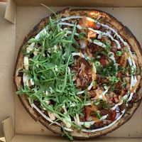 Half cheeky vegan and half BBQ jackfruit at Riptide Pizza in Woolgoolga