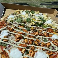 Half and half tofu satay and tandoori   at Riptide Pizza in Woolgoolga