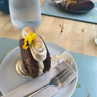 epic cookie sandwich and chocolate orange gateaux (vegan) at Pip's The Railway Carriage Cafe in Ilminster