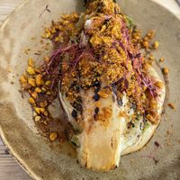 Charred cabbage   at Pip's The Railway Carriage Cafe in Ilminster