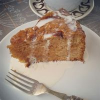 Apple and toffee cake at Pip's The Railway Carriage Cafe in Ilminster