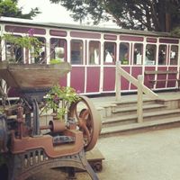 Outside the Railway Carriage Café  at Pip's The Railway Carriage Cafe in Ilminster
