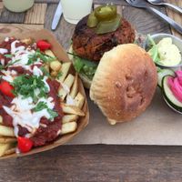 Sweet pot and butternut squash Mexican burger  at Pip's The Railway Carriage Cafe in Ilminster