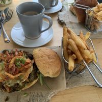 Vegan burger  at Pip's The Railway Carriage Cafe in Ilminster