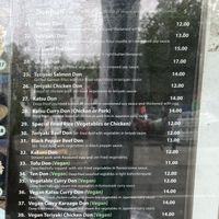 Menu at Tempura Japanese Cafe in Elsternwick