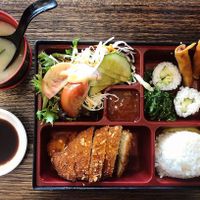 Vegan katsu bento box at Tempura Japanese Cafe in Elsternwick