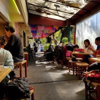Sitting outside at La Casa del Pan - Restaurant and Bakery - Del Carmen in Mexico City
