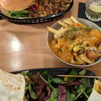 Katsu burger and wrap with currywurst chips at Down the Hatch in Liverpool