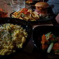 Vegan Mac and cheese, seitan wings and zinger burger at Down the Hatch in Liverpool
