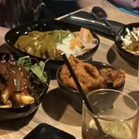 Seitan kebab loaded fries, onion rings, katsu curry, loaded fries with chkn n bakn  at Down the Hatch in Liverpool