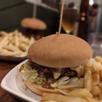 katsu burger with fries at Down the Hatch in Liverpool