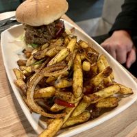 Salt & pepper burger with salt & pepper chips (down the hatch menu)  at Down the Hatch in Liverpool